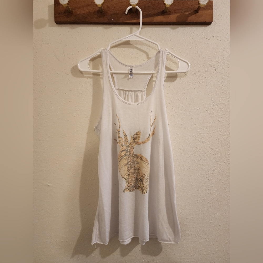 Bella Canvas White and Gold Deer Graphic Tank Top